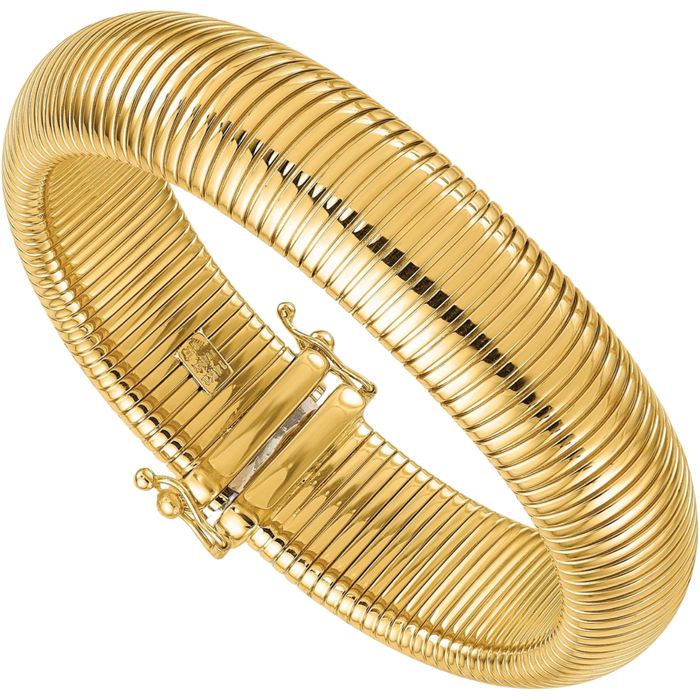 14K Solid Yellow Gold 14.7mm Cubetto Omega Snake Chain Bracelet