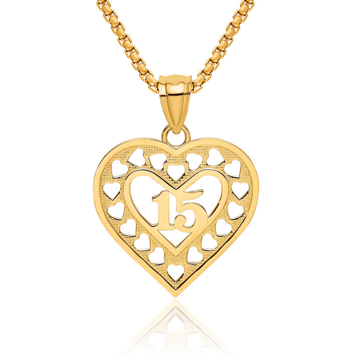 14K Solid Yellow Gold 15 Heart Necklace Love Pendant Charm