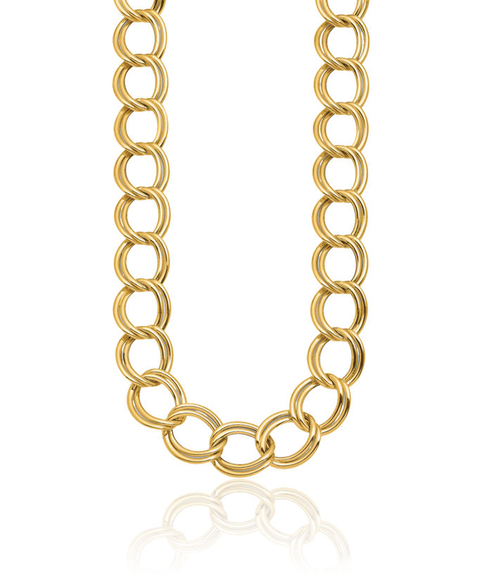 14K Solid Yellow Gold 16mm Double Link Chain Necklace