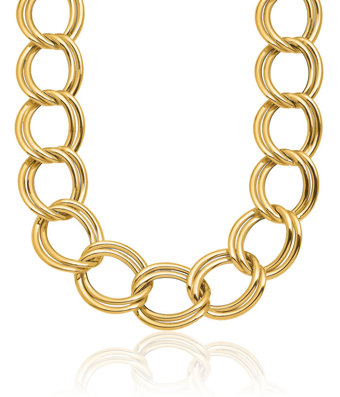 14K Solid Yellow Gold 16mm Double Link Chain Necklace