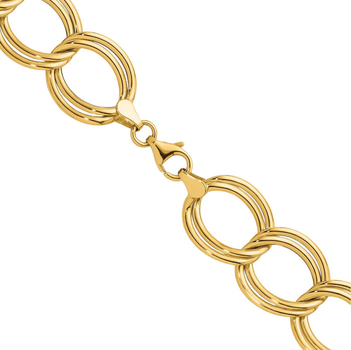 14K Solid Yellow Gold 16mm Double Link Chain Necklace