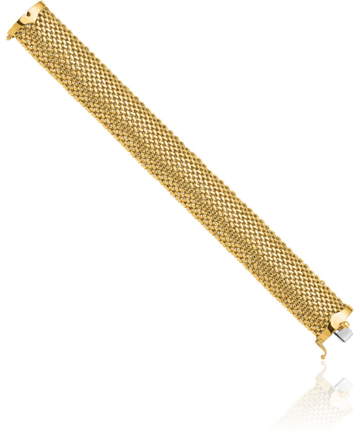 14K Solid Yellow Gold 18.75mm Popcorn Mesh Chain Bracelet
