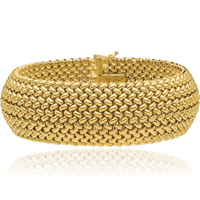 14K Solid Yellow Gold 18.75mm Popcorn Mesh Chain Bracelet