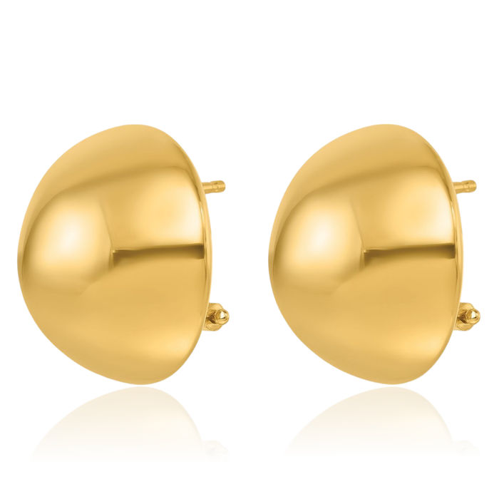 14K Solid Yellow Gold 19mm Button Omega Clip Back Post Stud Earrings