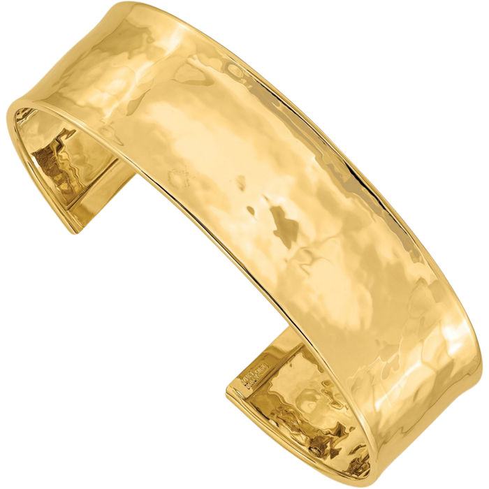 14K Solid Yellow Gold 19mm Hammered Cuff Bracelet