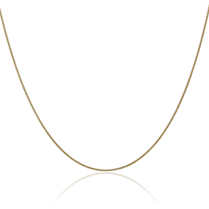 14K Solid Yellow Gold 1mm Spiga Wheat Link Chain Necklace