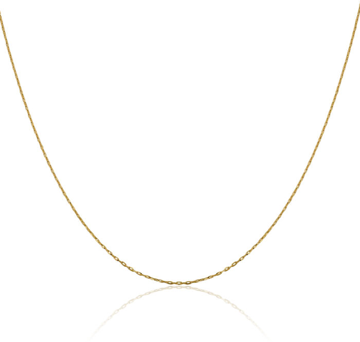 14K Solid Yellow Gold 1mm Long Cable Rolo Link Chain Belcher Necklace