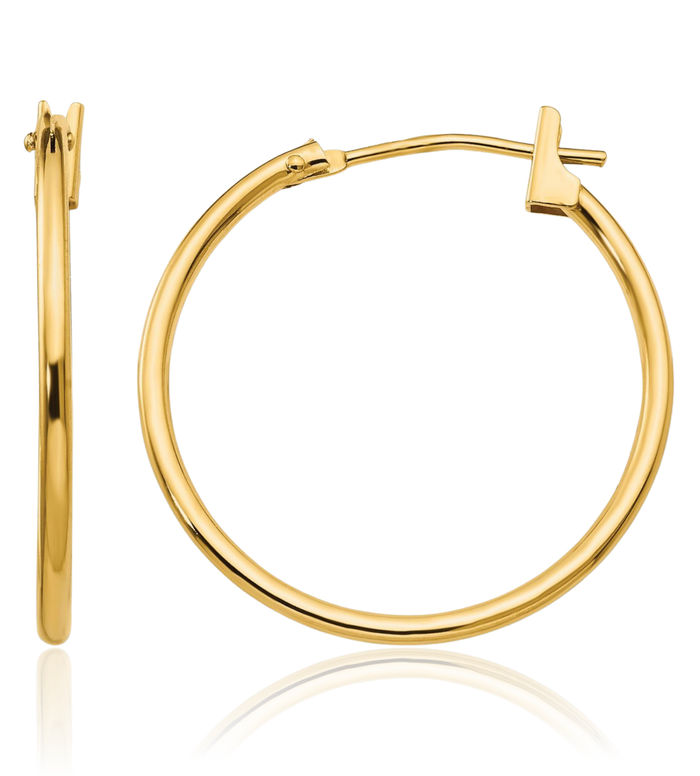 14K Solid Yellow Gold 1mm Medium Hoop Earrings