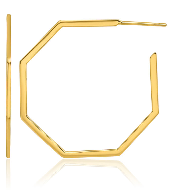 14K Solid Yellow Gold 1mm Octagon Post C Hoop Earrings