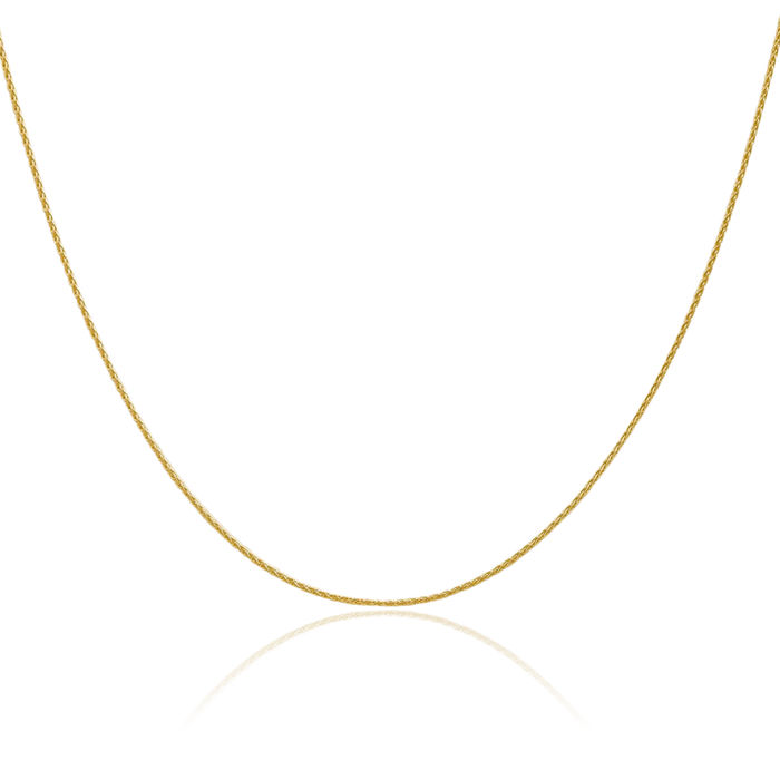 14K Solid Yellow Gold 1mm Parisian Spiga Wheat Link Chain Necklace