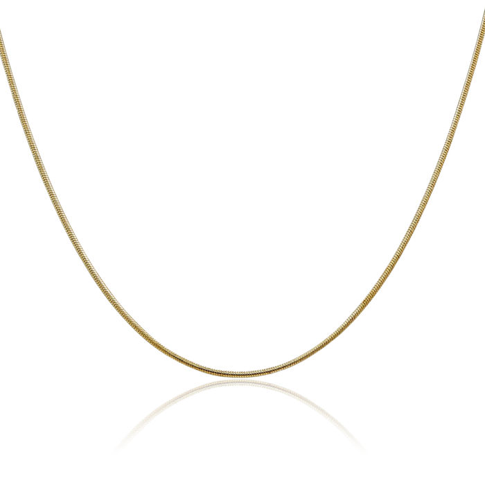 14K Solid Yellow Gold 1mm Round Cubetto Omega Snake Chain Herringbone Necklace