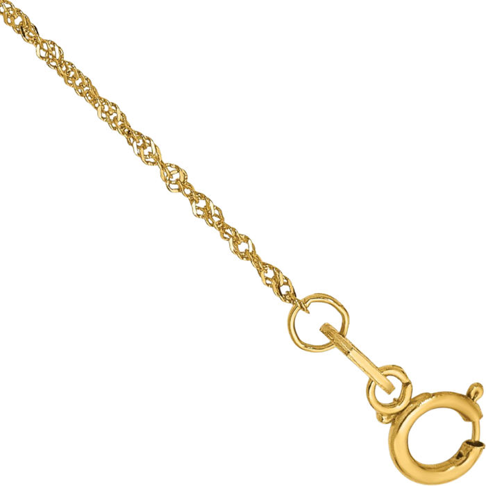 14K Solid Yellow Gold 1mm Singapore Chain Bracelet