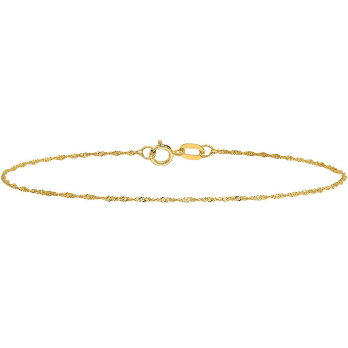 14K Solid Yellow Gold 1mm Singapore Chain Bracelet