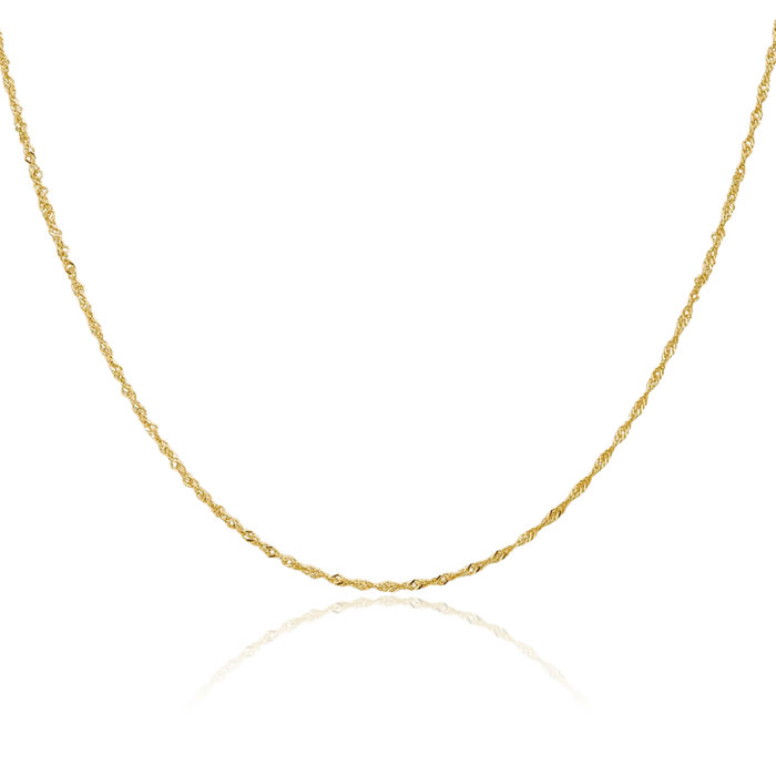 14K Solid Yellow Gold 1mm Singapore Chain Necklace