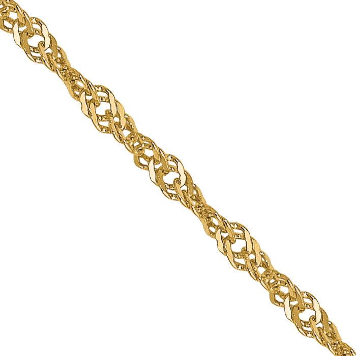 14K Solid Yellow Gold 1mm Singapore Chain Necklace