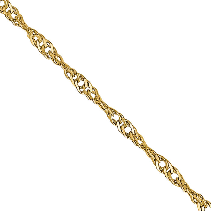 14K Solid Yellow Gold 1mm Singapore Chain Necklace