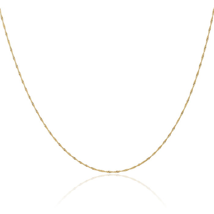 14K Solid Yellow Gold 1mm Singapore Chain Necklace