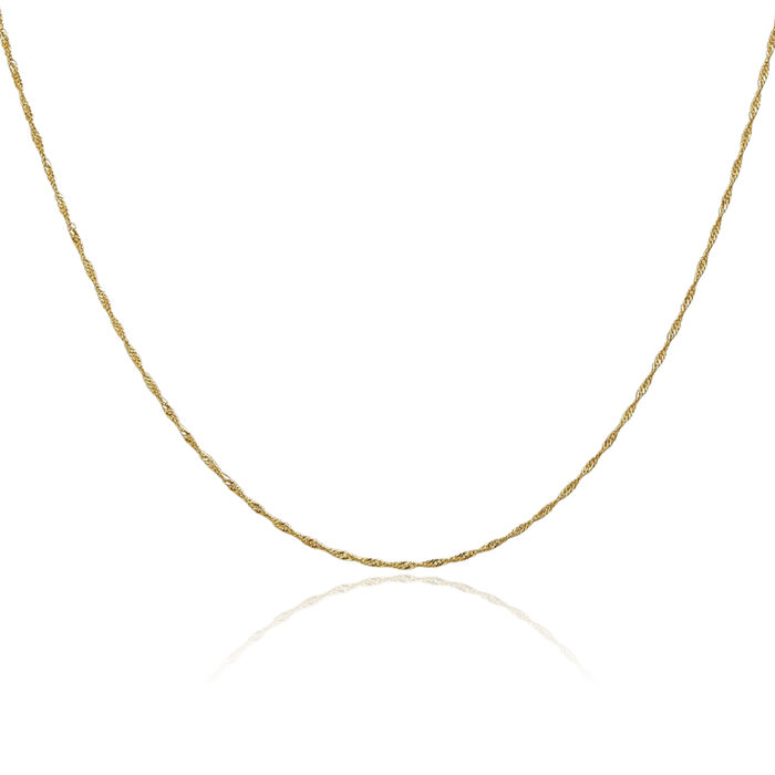 14K Solid Yellow Gold 1mm Singapore Chain Necklace