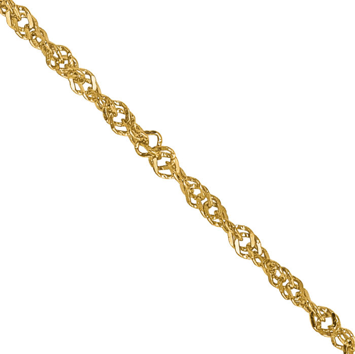 14K Solid Yellow Gold 1mm Singapore Chain Necklace