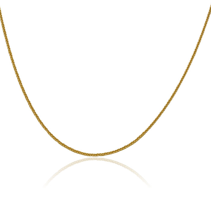 14K Solid Yellow Gold 1mm Spiga Wheat Link Chain Necklace