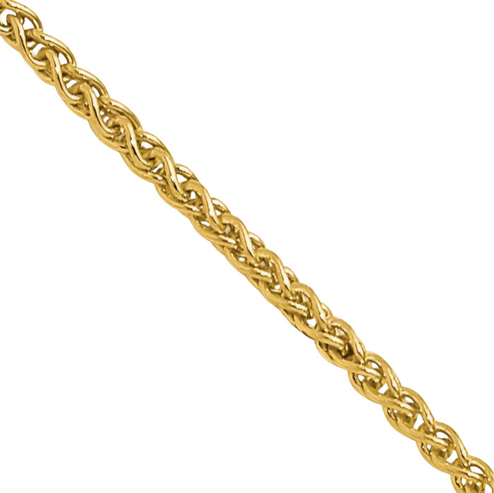 14K Solid Yellow Gold 1mm Spiga Wheat Link Chain Necklace