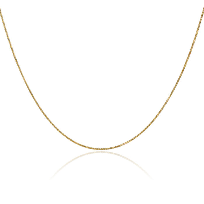 14K Solid Yellow Gold 1mm Spiga Wheat Link Chain Necklace