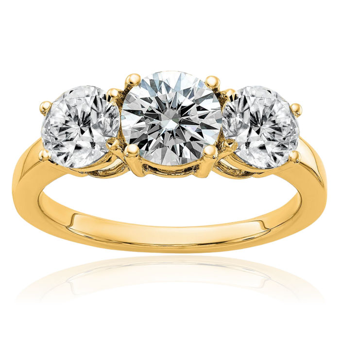 14K Solid Yellow Gold 2 3 Stone Round Moissanite Ring