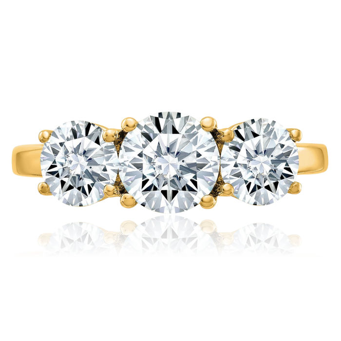 14K Solid Yellow Gold 2 3 Stone Round Moissanite Ring