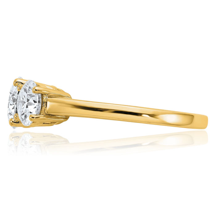 14K Solid Yellow Gold 2 3 Stone Round Moissanite Ring