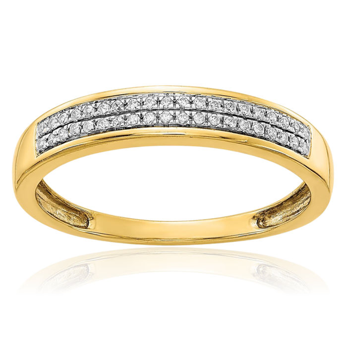 14K Solid Yellow Gold 2 Row Diamond Anniversary Ring Eternity Wedding Band Bridal Jewelry