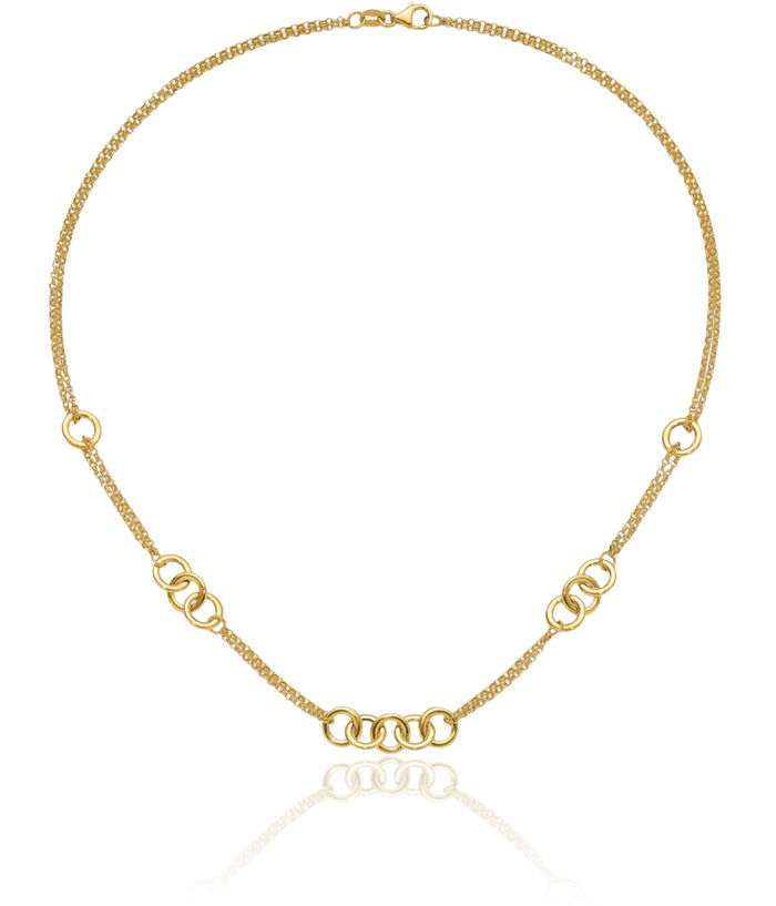 14K Solid Yellow Gold 2 Strand Circle Round Chain Necklace