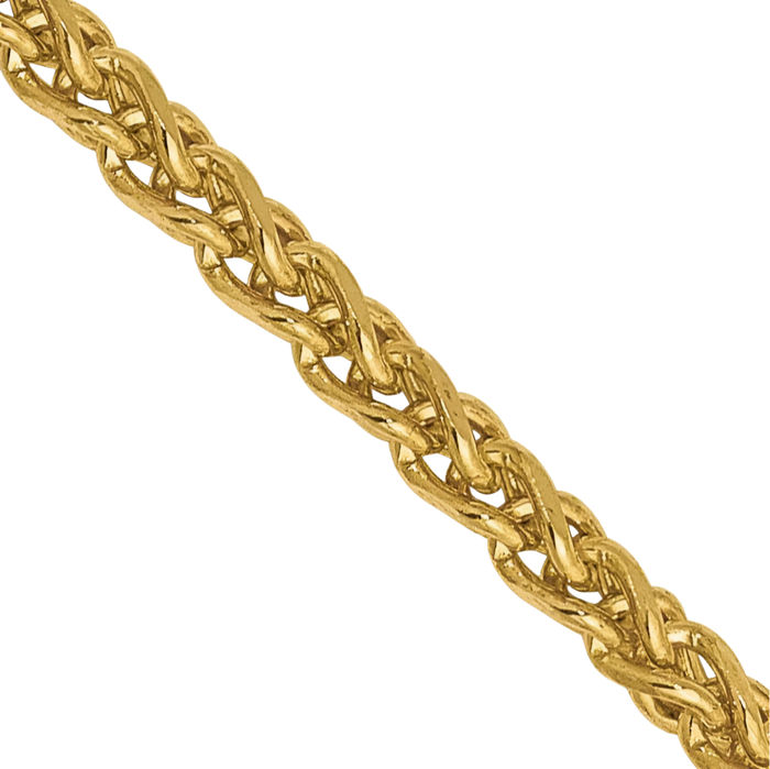 14K Solid Yellow Gold 2.1mm Spiga Wheat Link Chain Necklace