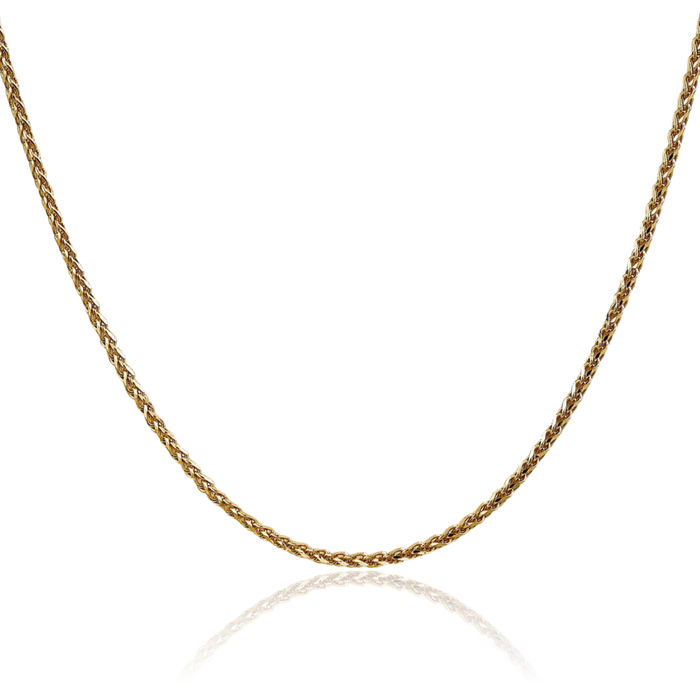 14K Solid Yellow Gold 2.1mm Spiga Wheat Link Chain Necklace