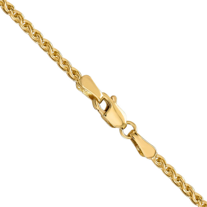 14K Solid Yellow Gold 2.1mm Spiga Wheat Link Chain Necklace