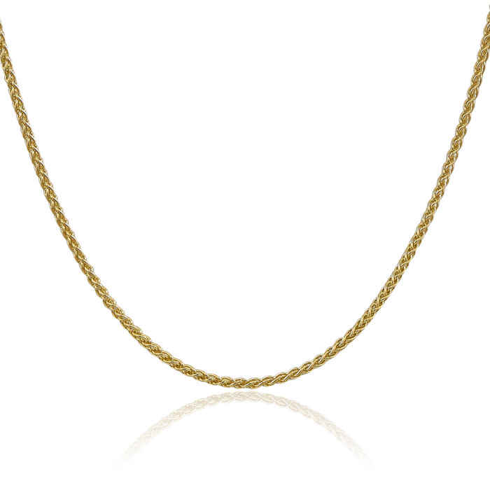 14K Solid Yellow Gold 2.1mm Spiga Wheat Link Chain Necklace