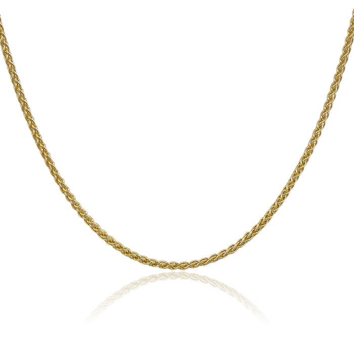 14K Solid Yellow Gold 2.1mm Spiga Wheat Link Chain Necklace