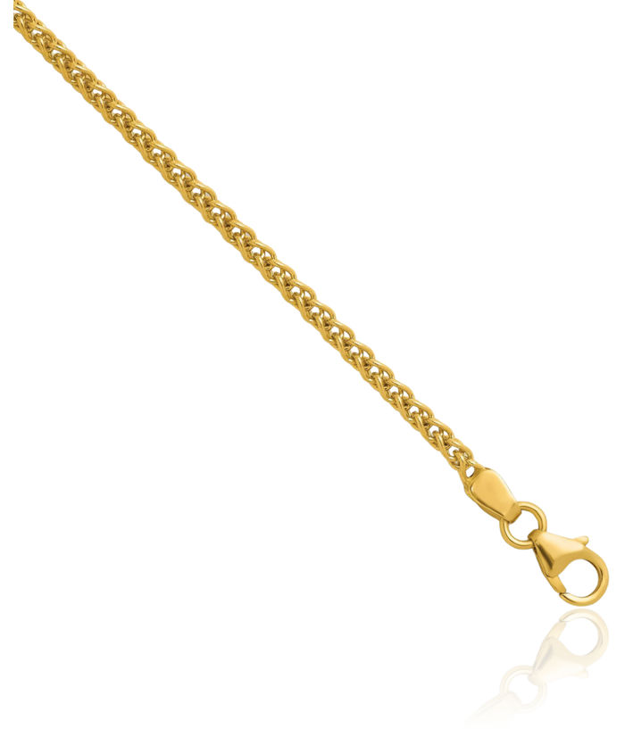 14K Solid Yellow Gold 2.1mm Spiga Wheat Link Chain Necklace