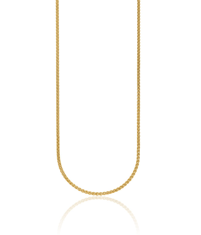 14K Solid Yellow Gold 2.1mm Spiga Wheat Link Chain Necklace