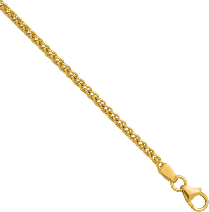 14K Solid Yellow Gold 2.1mm Spiga Wheat Link Chain Necklace