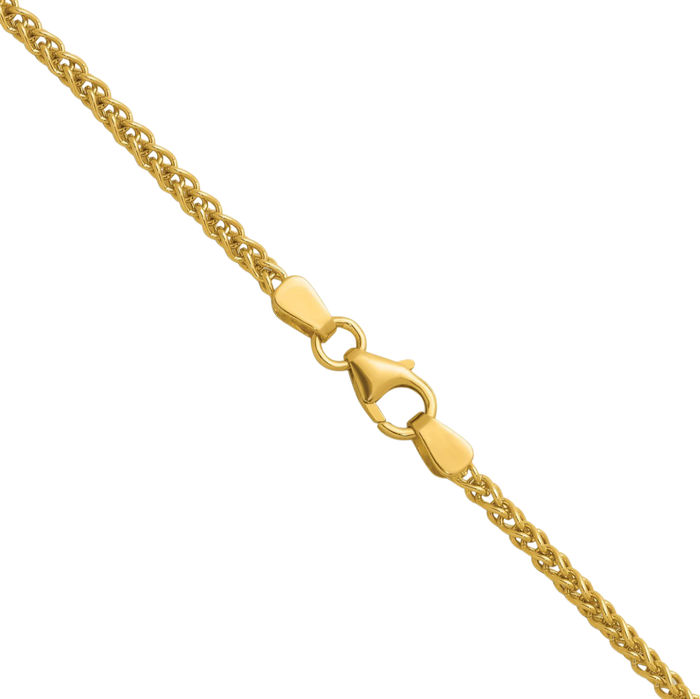 14K Solid Yellow Gold 2.1mm Spiga Wheat Link Chain Necklace