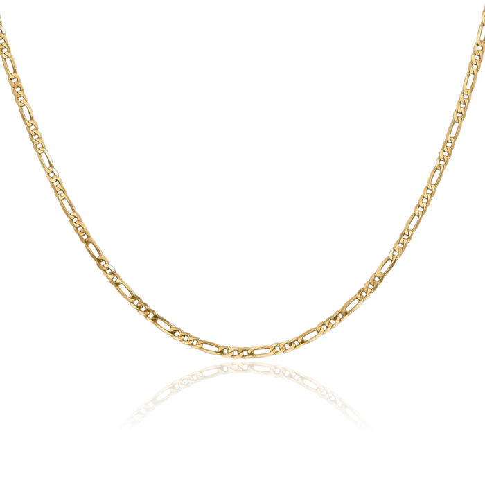 14K Solid Yellow Gold 2.25mm Figaro Link Chain Necklace