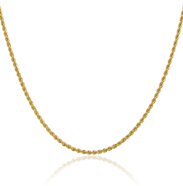 14K Solid Yellow Gold 2.25mm Rope Chain Twisted Link Necklace