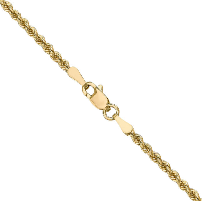 14K Solid Yellow Gold 2.25mm Rope Chain Twisted Link Necklace