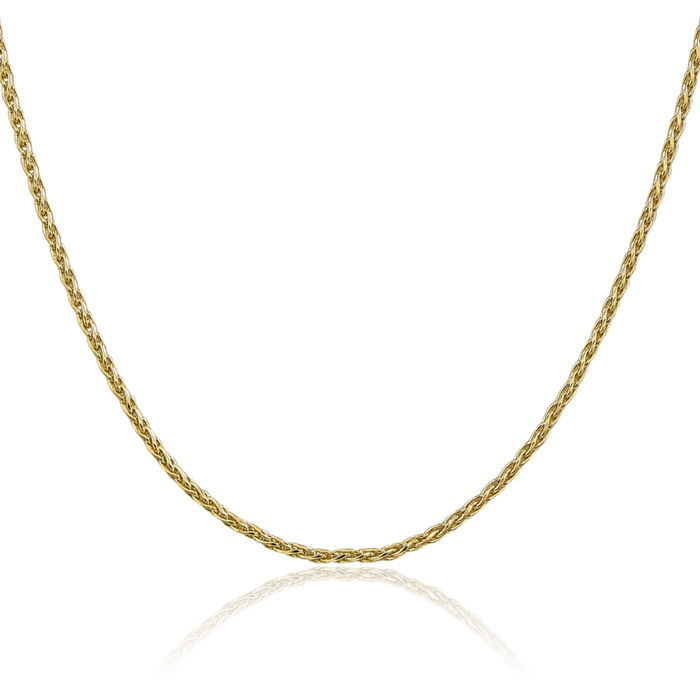 14K Solid Yellow Gold 2.25mm Parisian Spiga Wheat Link Chain Necklace