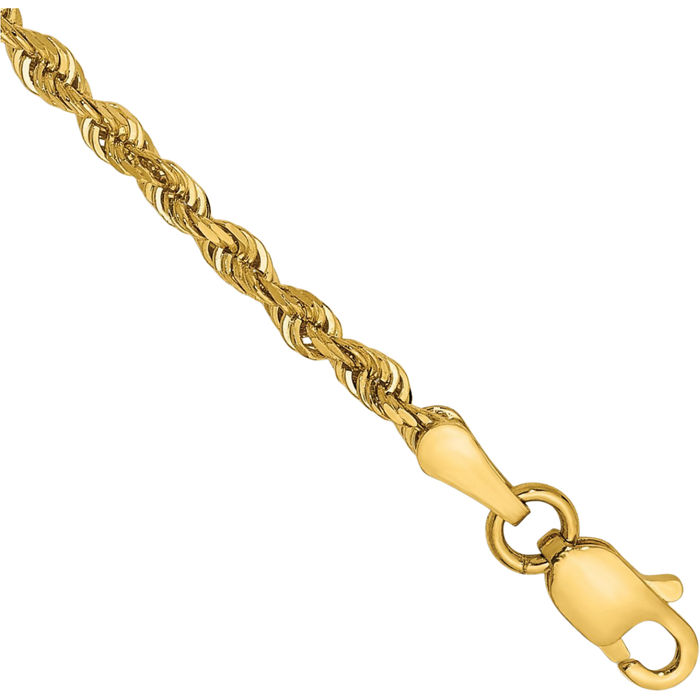 14K Solid Yellow Gold 2.25mm Quadruple Rope Chain Bracelet