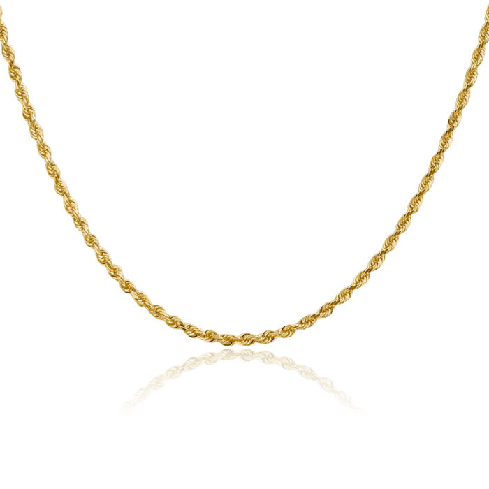 14K Solid Yellow Gold 2.25mm Quadruple Rope Chain Twisted Link Necklace