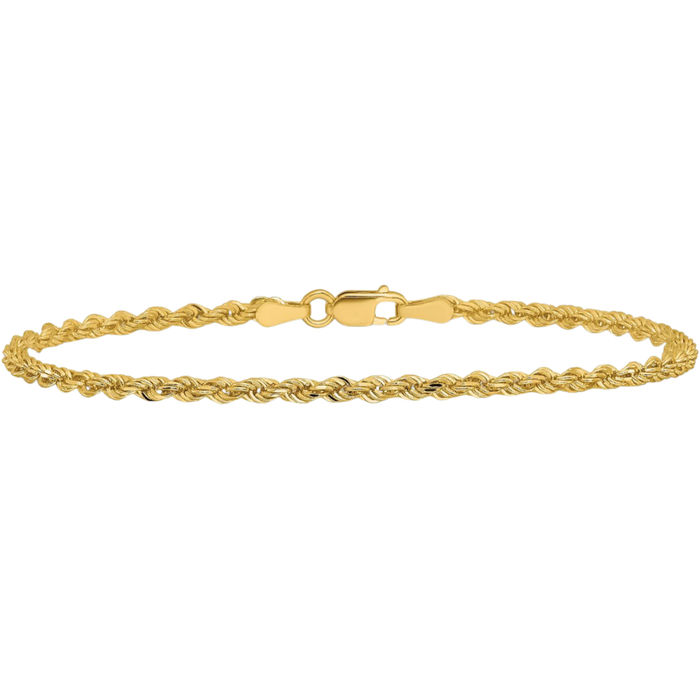 14K Solid Yellow Gold 2.25mm Rope Chain Bracelet