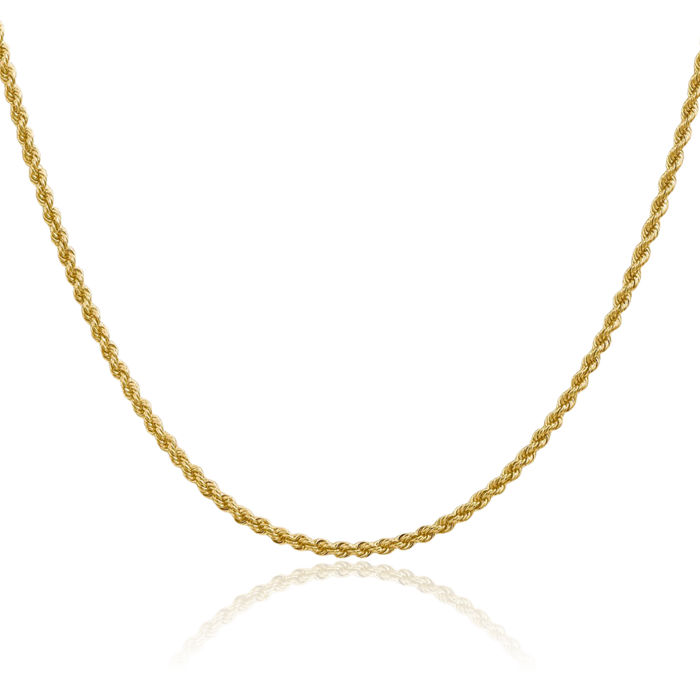 14K Solid Yellow Gold 2.25mm Rope Chain Twisted Link Necklace