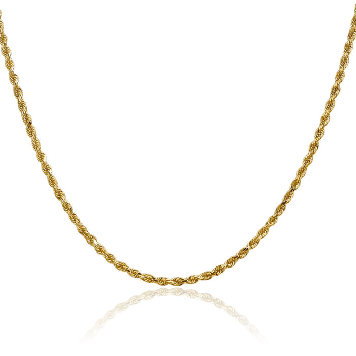 14K Solid Yellow Gold 2.25mm Rope Chain Twisted Link Necklace