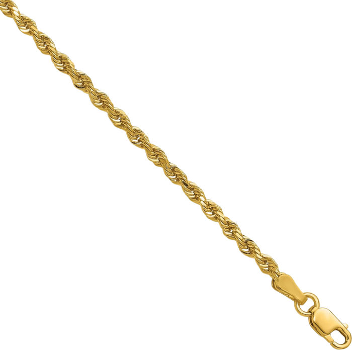 14K Solid Yellow Gold 2.25mm Rope Chain Twisted Link Necklace